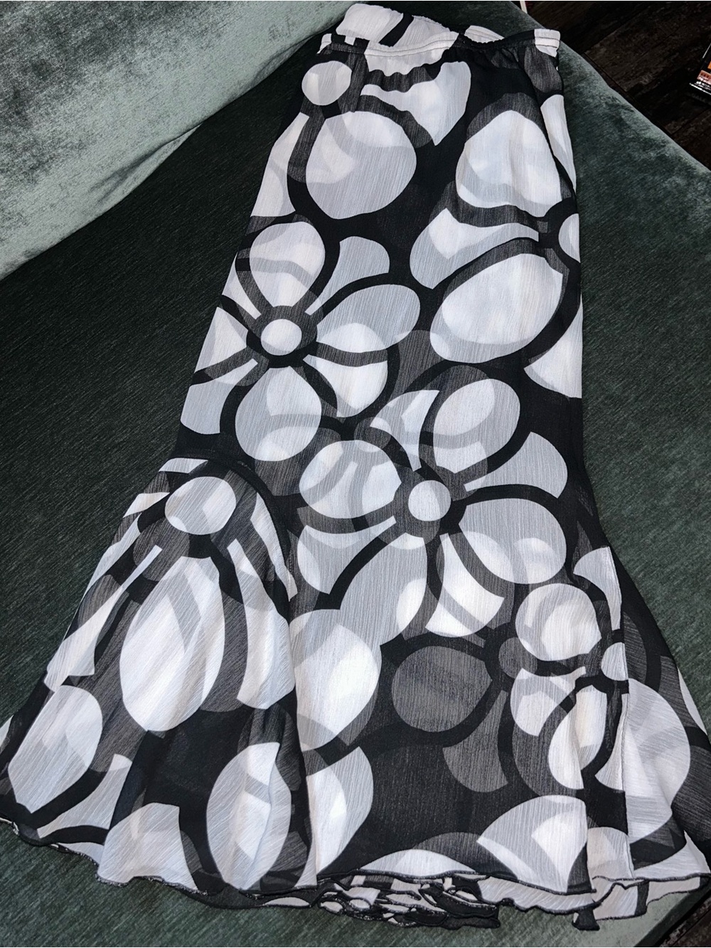 Vintage Black & White Floral Maxi Skirt